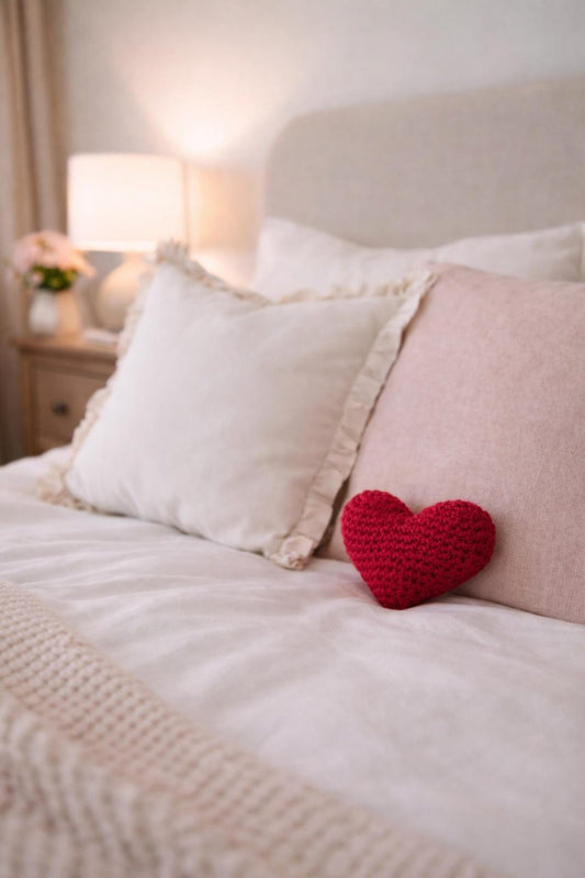 Handmade Crochet Heart Pillow – Red Plush Cushion