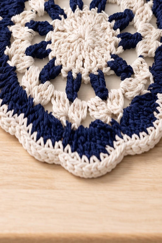 Seaside Lace - Handmade Crochet Coaster – Navy & Cream Coaster