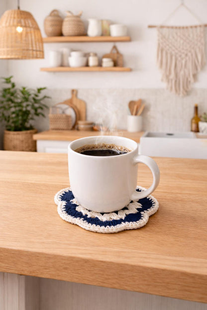 Seaside Lace - Handmade Crochet Coaster – Navy & Cream Coaster