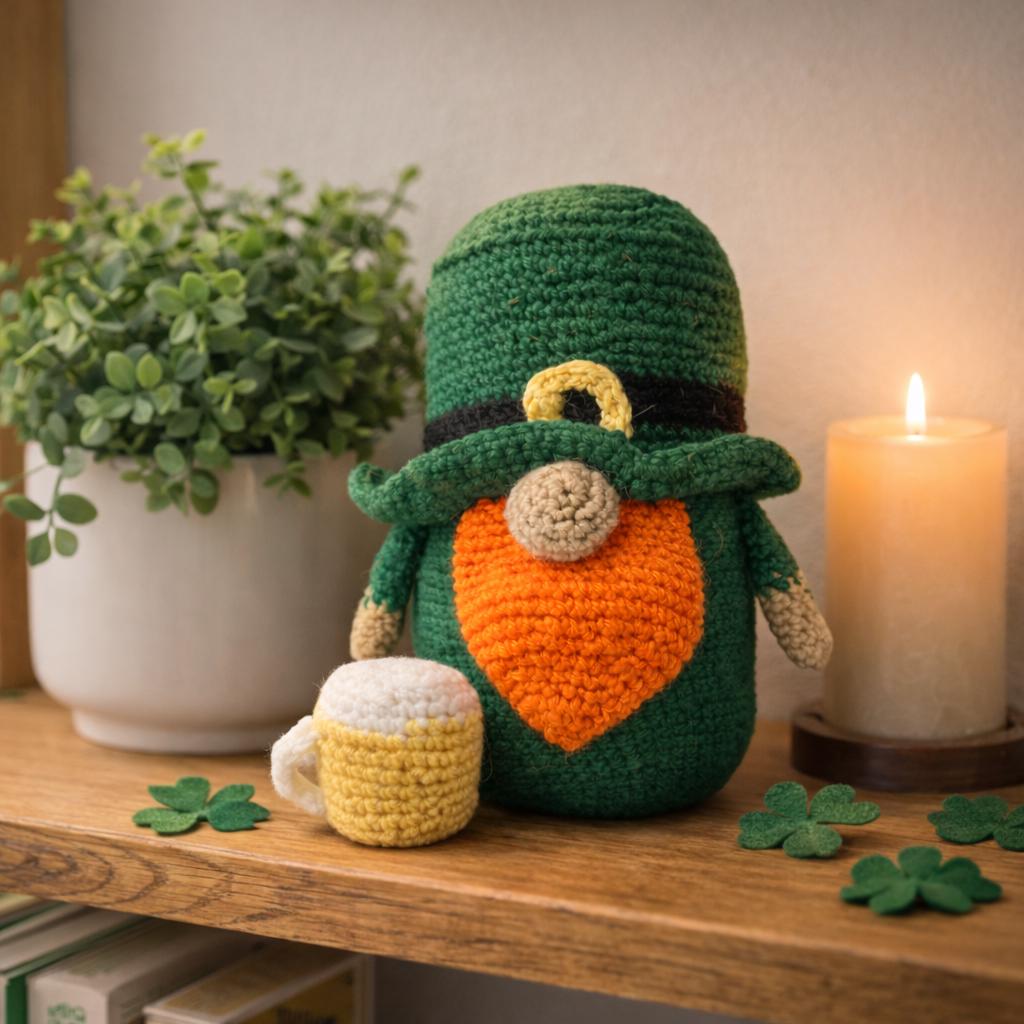Handmade Crochet Leprechaun with Beer Mug | St Patrick's Day Irish Decor