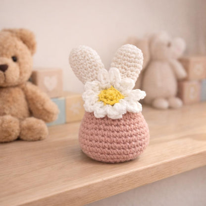Crocheted Daisy Bunny Decor | Handmade Spring Easter Plush Toy