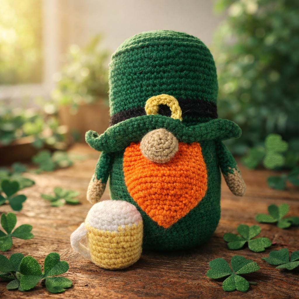 Handmade Crochet Leprechaun with Beer Mug | St Patrick's Day Irish Decor
