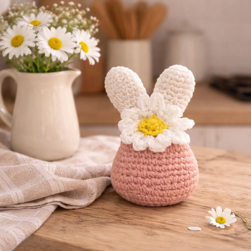 Crocheted Daisy Bunny Decor | Handmade Spring Easter Plush Toy