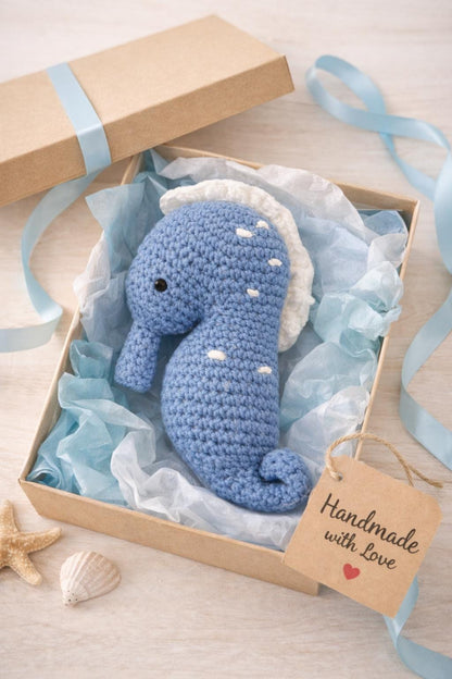 Handmade Crochet Seahorse Plush | Ocean Nursery Decor | Amigurumi Seahorse Toy | Coastal Baby Gift | Under the Sea Nursery