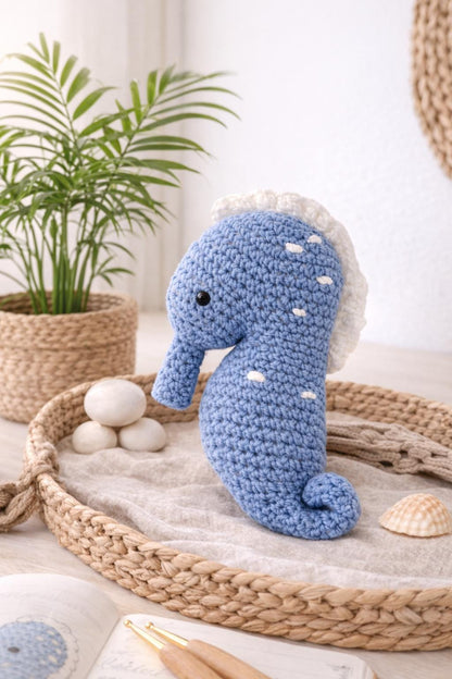 Handmade Crochet Seahorse Plush | Ocean Nursery Decor | Amigurumi Seahorse Toy | Coastal Baby Gift | Under the Sea Nursery