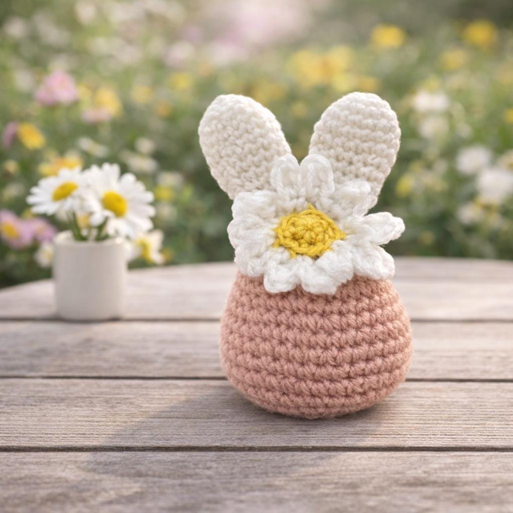 Crocheted Daisy Bunny Decor | Handmade Spring Easter Plush Toy