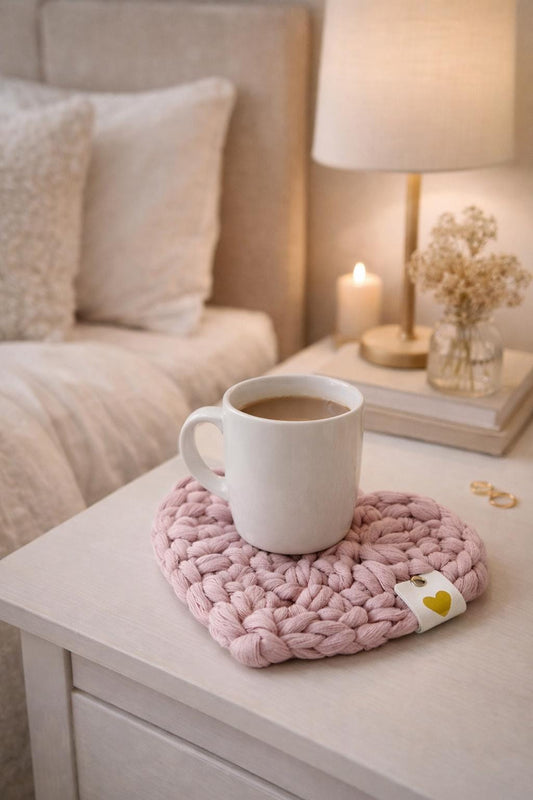 Heart-Shaped Macramé Coaster – Handmade Cotton Drink Coaster