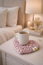 Heart-Shaped Macramé Coaster – Handmade Cotton Drink Coaster