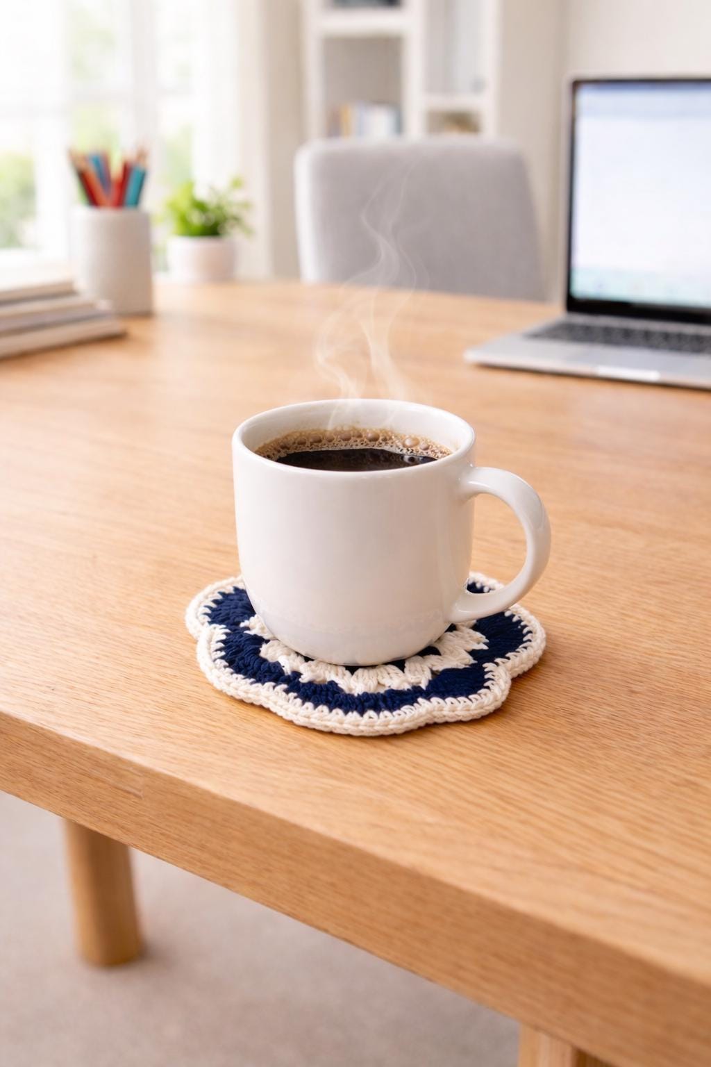 Seaside Lace - Handmade Crochet Coaster – Navy & Cream Coaster