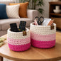 Pink Ombre Crochet Storage Baskets | Handmade T-Shirt Yarn Home Decor
