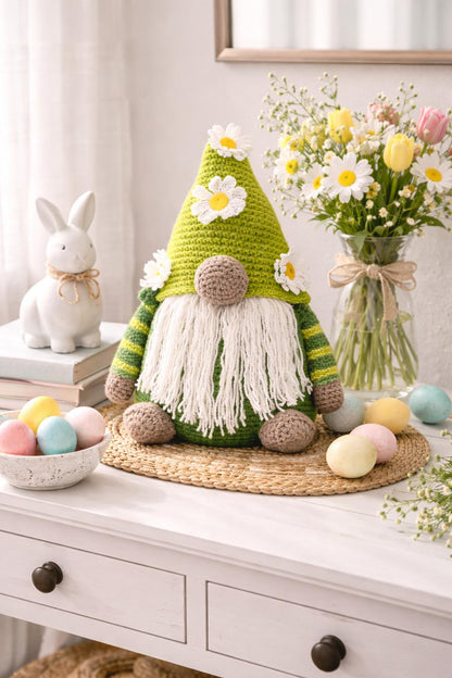 Springtime Gnome Doorstop | Handmade Crochet Decor
