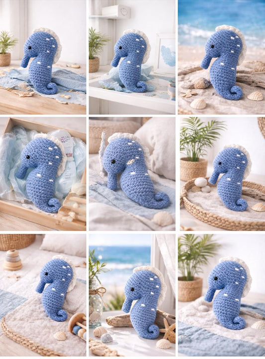 Handmade Crochet Seahorse Plush | Ocean Nursery Decor | Amigurumi Seahorse Toy | Coastal Baby Gift | Under the Sea Nursery