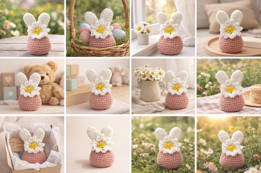 Crocheted Daisy Bunny Decor | Handmade Spring Easter Plush Toy