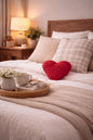 Red Crochet Heart Plushie Pillow | Handmade Chunky Yarn