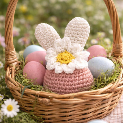 Crocheted Daisy Bunny Decor | Handmade Spring Easter Plush Toy