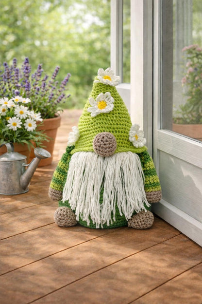 Springtime Gnome Doorstop | Handmade Crochet Decor