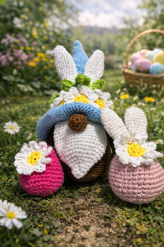 Crochet Bunny Gnome Plush | Daisy Flower Hat Easter Decor