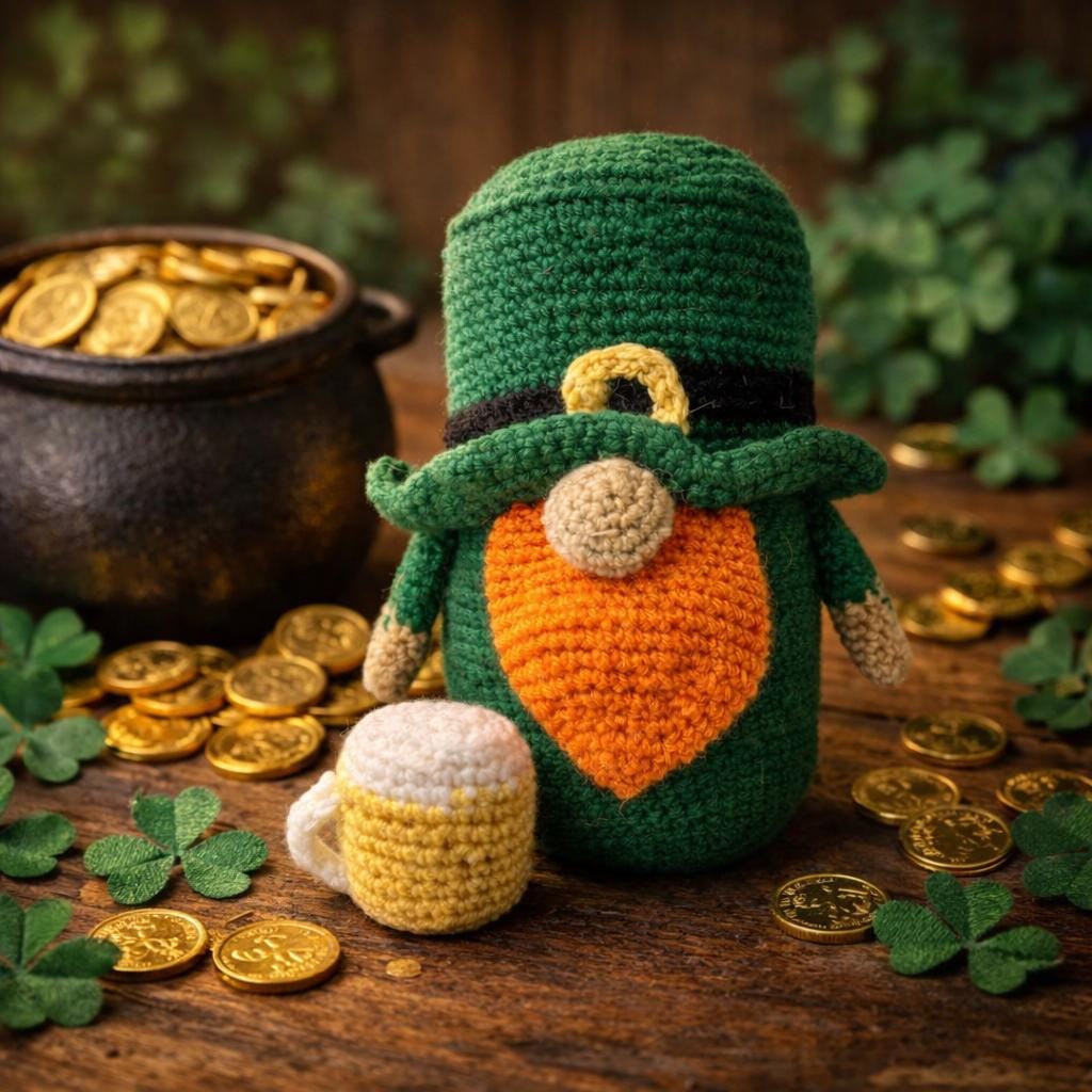 Handmade Crochet Leprechaun with Beer Mug | St Patrick's Day Irish Decor