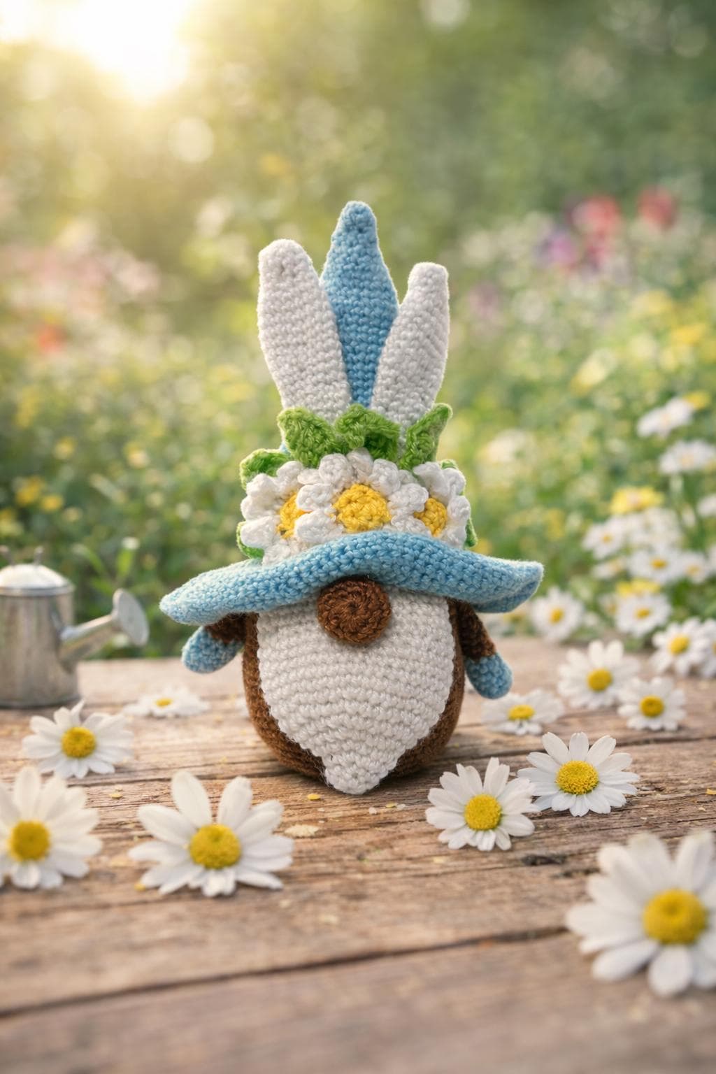 Crochet Bunny Gnome Plush | Daisy Flower Hat Easter Decor