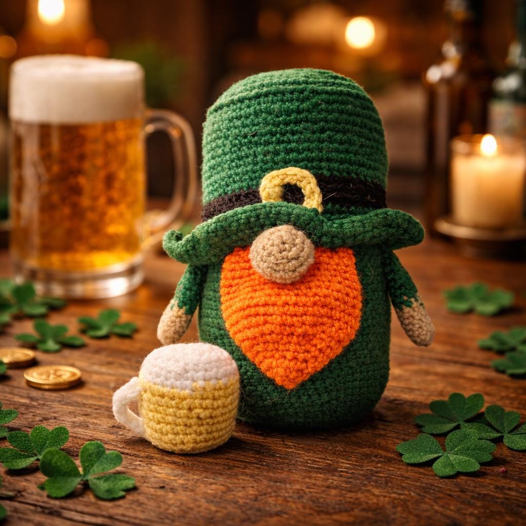 Handmade Crochet Leprechaun with Beer Mug | St Patrick's Day Irish Decor