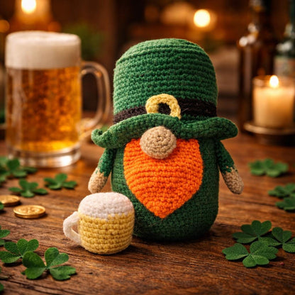 Handmade Crochet Leprechaun with Beer Mug | St Patrick's Day Irish Decor