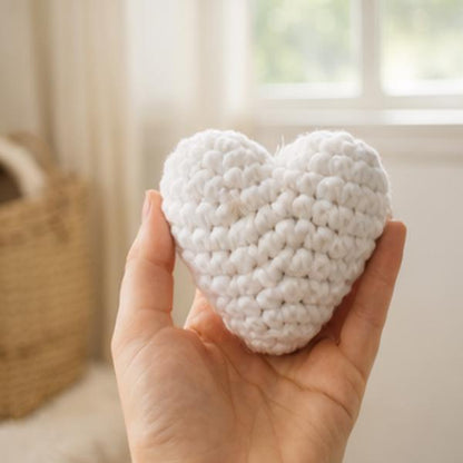 Handmade Crochet Heart Pillow – White Plush Cushion Decor