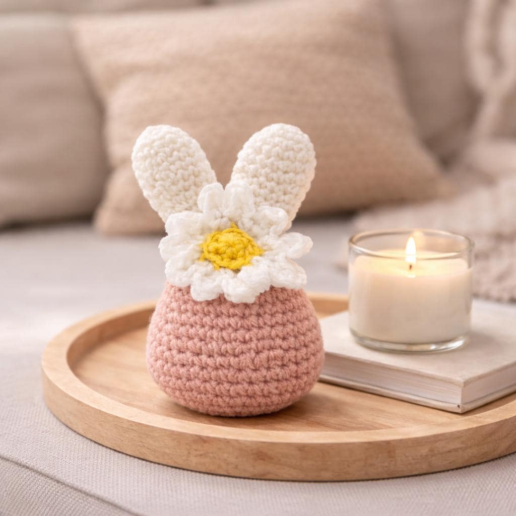 Crocheted Daisy Bunny Decor | Handmade Spring Easter Plush Toy
