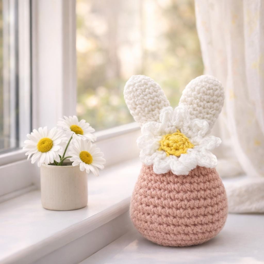 Crocheted Daisy Bunny Decor | Handmade Spring Easter Plush Toy