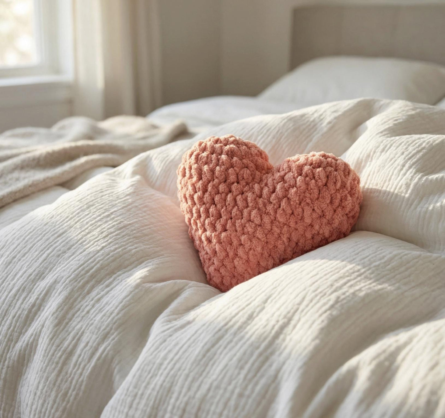 Handmade Crochet Heart Pillow – Pink Plush Cushion