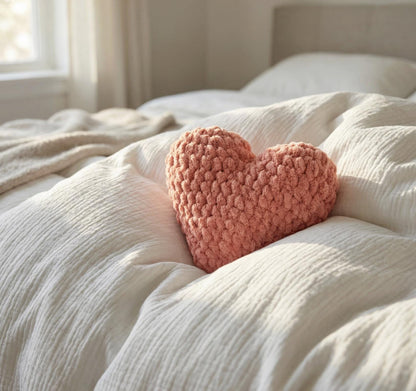 Handmade Crochet Heart Pillow – Pink Plush Cushion