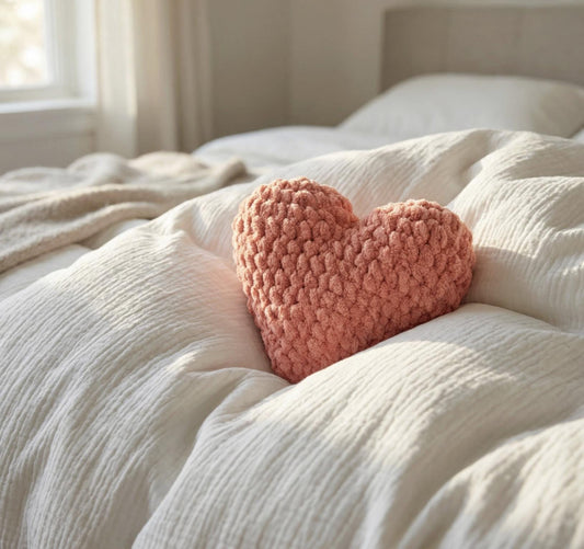 Handmade Crochet Heart Pillow – Pink Plush Cushion
