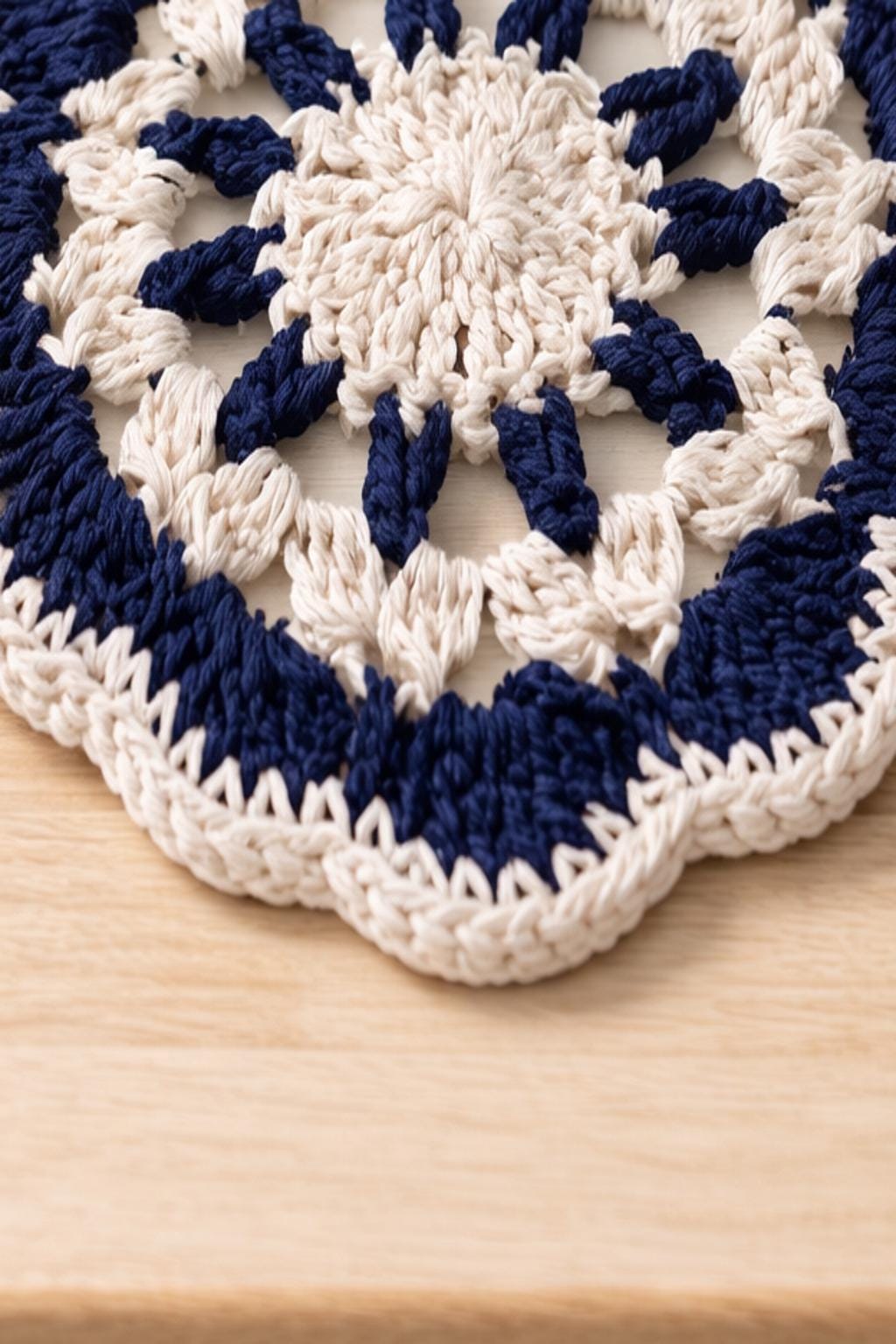 Seaside Lace - Handmade Crochet Coaster – Navy & Cream Coaster