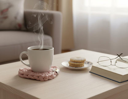 Heart-Shaped Macramé Coaster – Handmade Cotton Drink Coaster