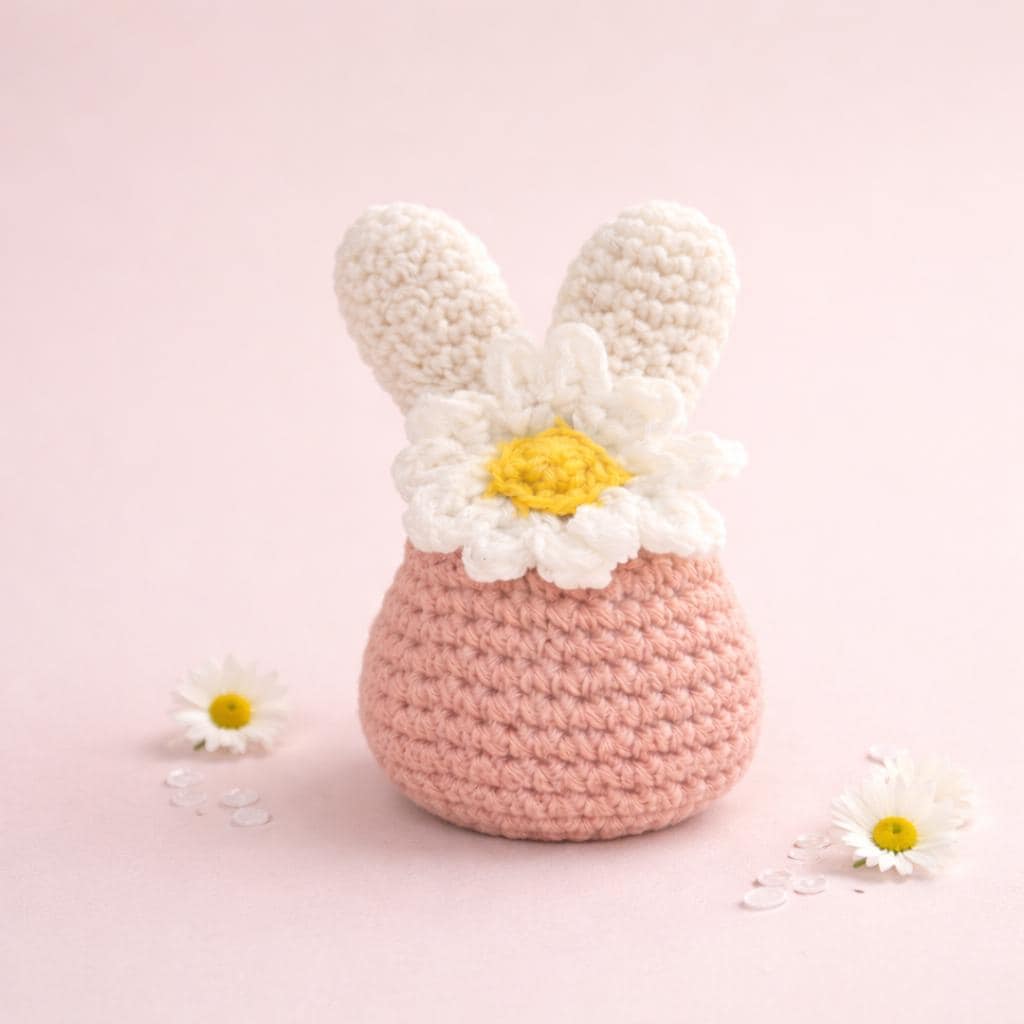 Crocheted Daisy Bunny Decor | Handmade Spring Easter Plush Toy