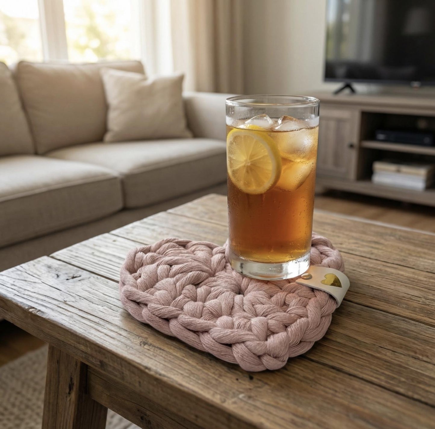 Heart-Shaped Macramé Coaster – Handmade Cotton Drink Coaster