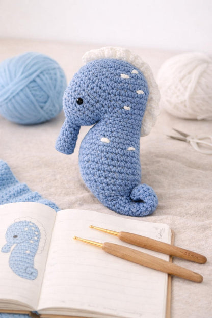 Handmade Crochet Seahorse Plush | Ocean Nursery Decor | Amigurumi Seahorse Toy | Coastal Baby Gift | Under the Sea Nursery