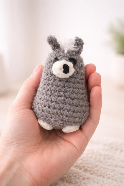 Gray Crochet Llama Amigurumi | Handmade Mini Plush Buddy