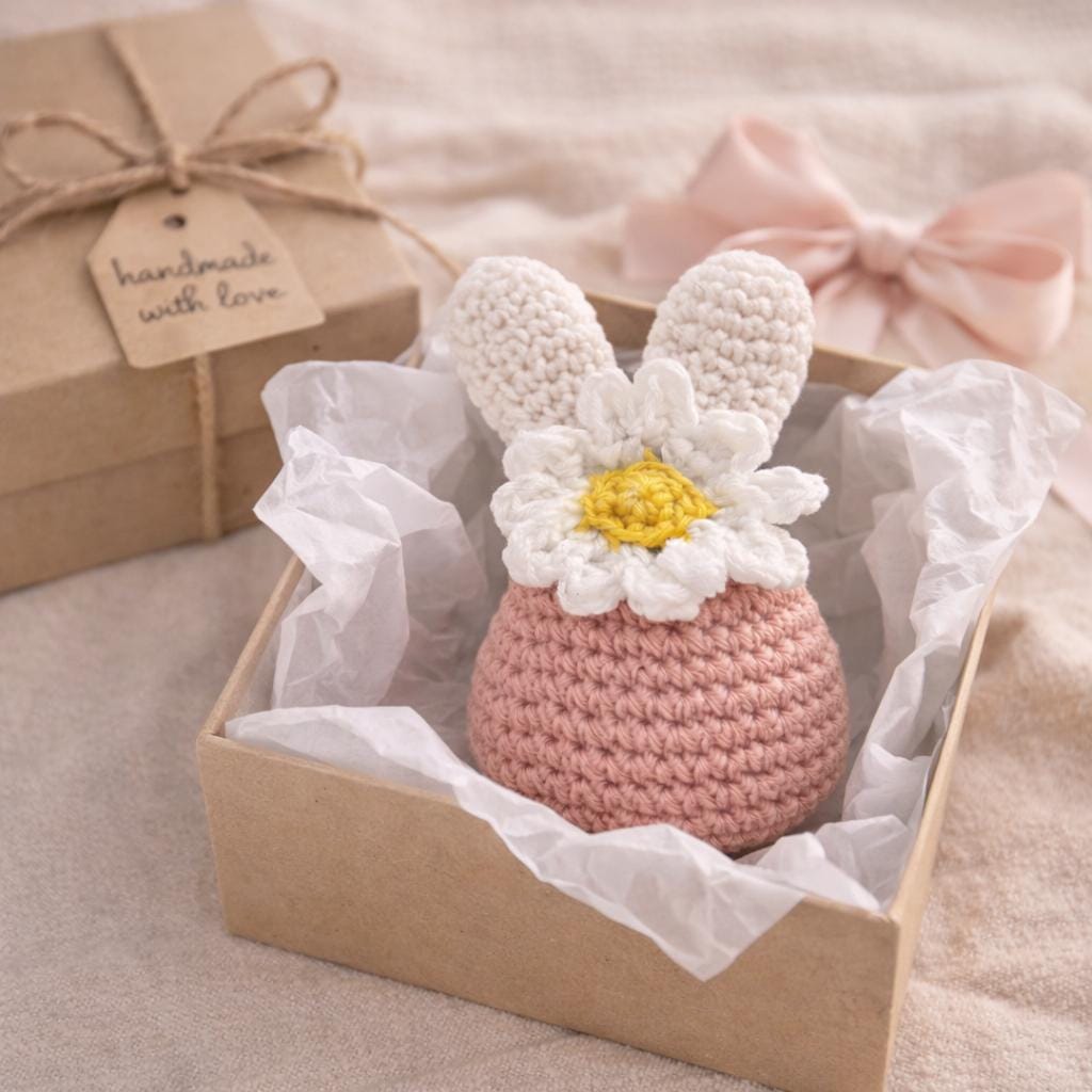 Crocheted Daisy Bunny Decor | Handmade Spring Easter Plush Toy
