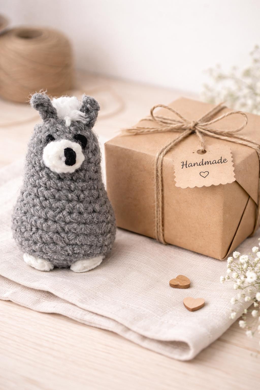 Gray Crochet Llama Amigurumi | Handmade Mini Plush Buddy