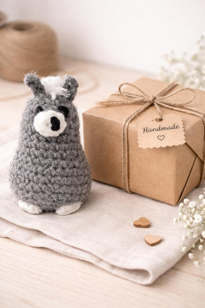 Gray Crochet Llama Amigurumi | Handmade Mini Plush Buddy