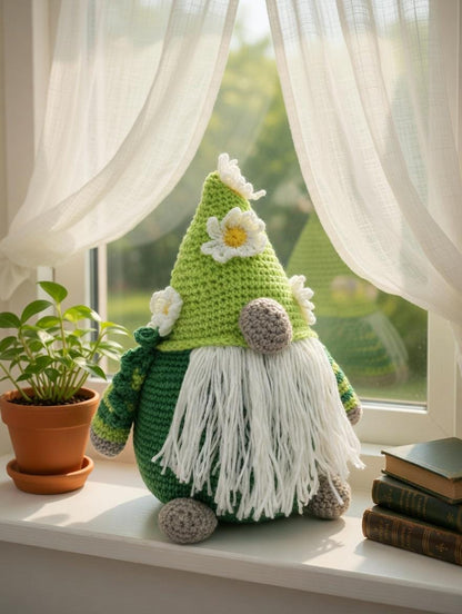 Springtime Gnome Doorstop | Handmade Crochet Decor