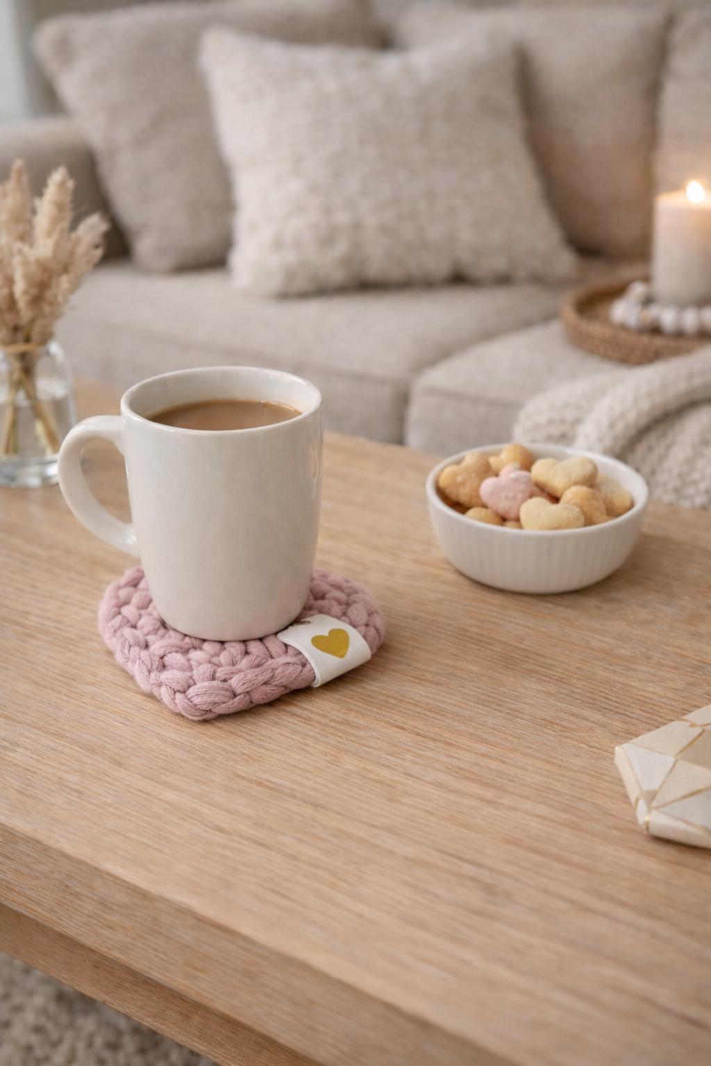 Heart-Shaped Macramé Coaster – Handmade Cotton Drink Coaster