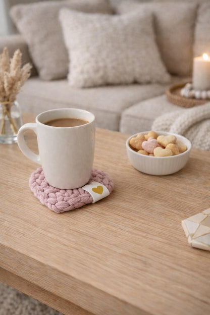 Heart-Shaped Macramé Coaster – Handmade Cotton Drink Coaster