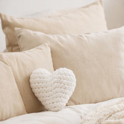 Handmade Crochet Heart Pillow – White Plush Cushion Decor