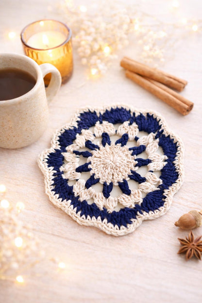 Seaside Lace - Handmade Crochet Coaster – Navy & Cream Coaster