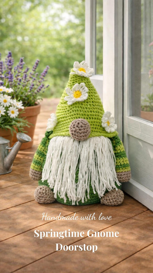 Springtime Gnome Doorstop | Handmade Crochet Decor