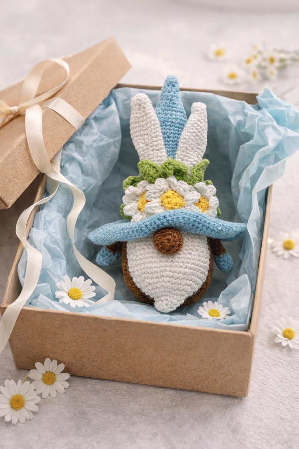 Crochet Bunny Gnome Plush | Daisy Flower Hat Easter Decor