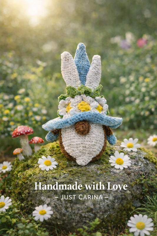 Crochet Bunny Gnome Plush | Daisy Flower Hat Easter Decor