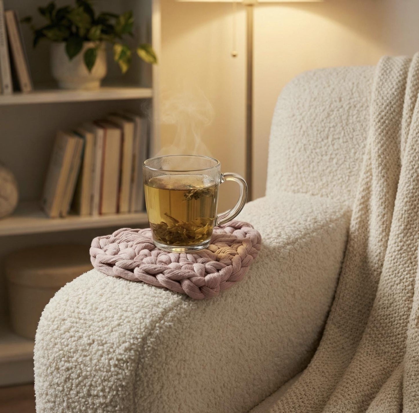 Heart-Shaped Macramé Coaster – Handmade Cotton Drink Coaster