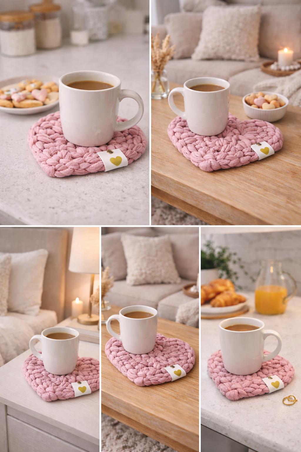 Heart-Shaped Macramé Coaster – Handmade Cotton Drink Coaster